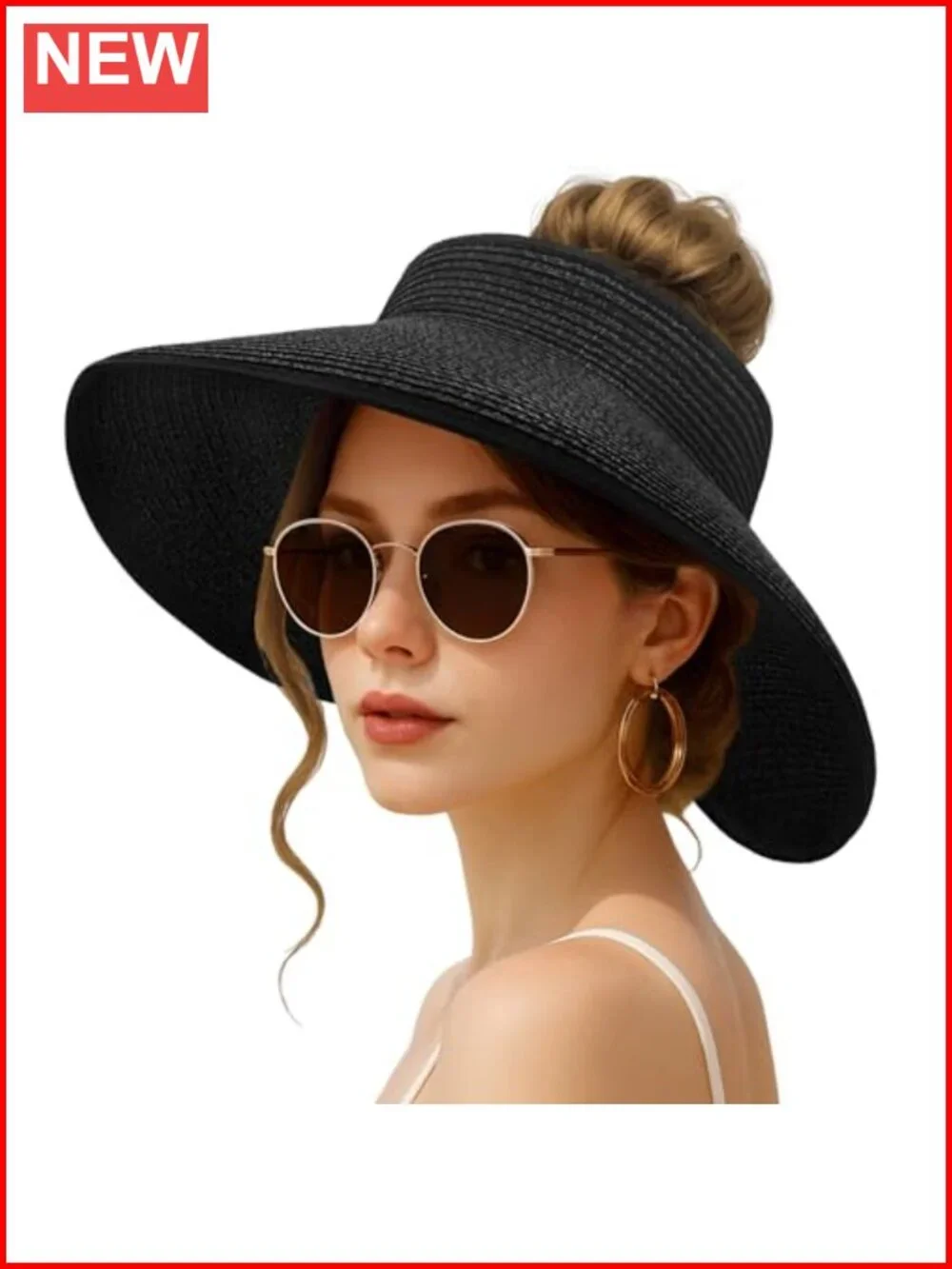 Women Wide Brim Straw Sun Visor Hat UPF 50+ Packable Breathable